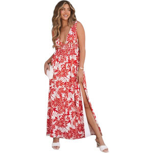 Lush Tropical‎ Floral Smocked Side Split Maxi Dress Size M NWT